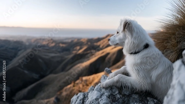 Obraz Dog atop a mountain, enjoying scenic view