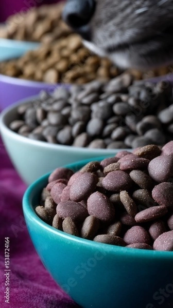 Obraz Dog food in bowls.  Variety of kibble types