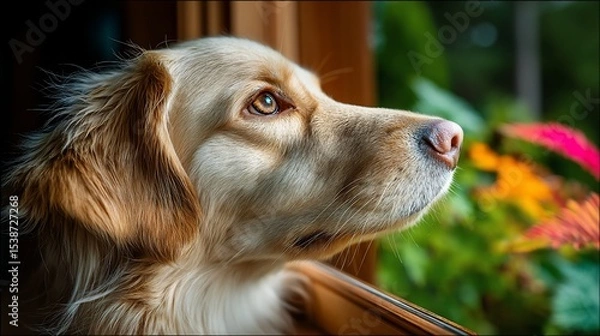 Obraz Dog looking out window, thoughtful expression
