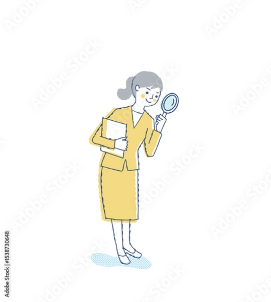 Obraz 虫眼鏡を覗いているビジネスウーマン