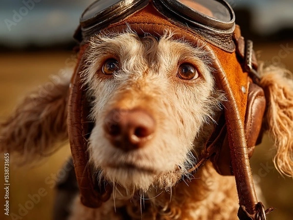 Obraz Dog wearing aviator goggles.  Close-up portrait