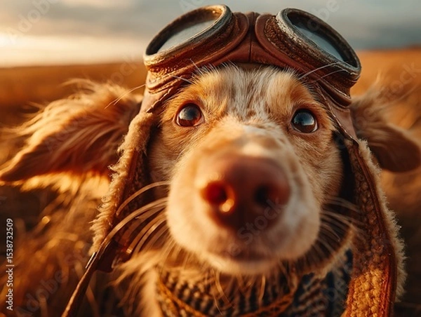 Obraz Dog wearing aviator goggles