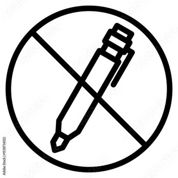 Fototapeta Prohibited Pen Icon Black Outline in Circle Restriction Symbol on White