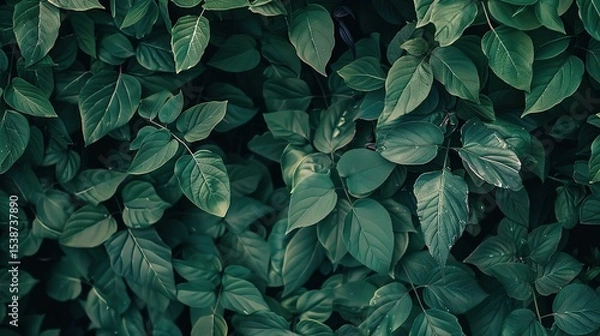 Fototapeta Dark green leaves textured background, providing an elegant backdrop for various design projects. 