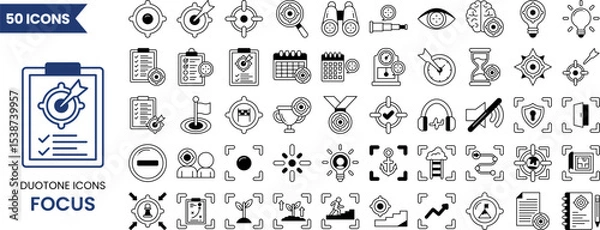 Fototapeta Focus icon set in duotone style. Icons related to focus, concentration, goals and more. Vector illustration