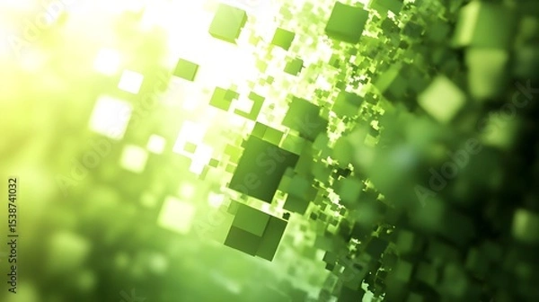 Fototapeta Green Squares Array Render with Blurred Background and Light Effects