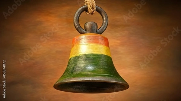 Fototapeta Colorful Bell with Green and Yellow Stripe on Rustic Background