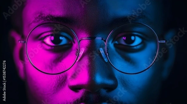 Fototapeta Black Person in Futuristic Cyberpunk Style with Fancy Glasses