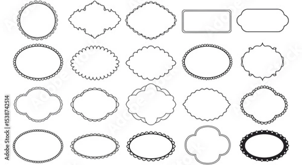 Obraz Collection of various blank decorative frames and borders in black outline vector illustration