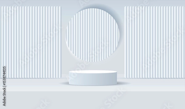 Fototapeta Podium display white and grey background with wood wall. Empty room studio texture. Mock up sale vector design.