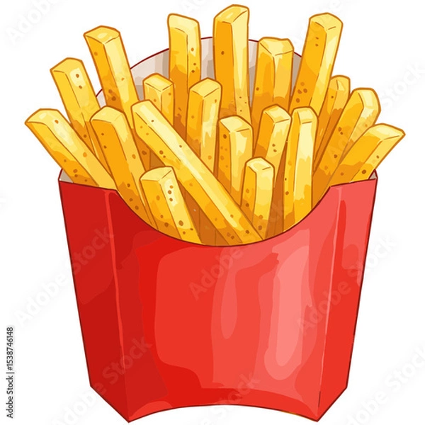 Fototapeta French fries in a red container on a white background  