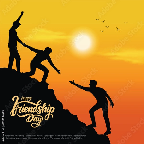 Fototapeta Happy international friendship day greeting card, back view of friends group. abstract vector illustration design