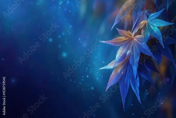 Obraz Vibrant blue leaves with soft bokeh background creating a serene and tranquil atmosphere
