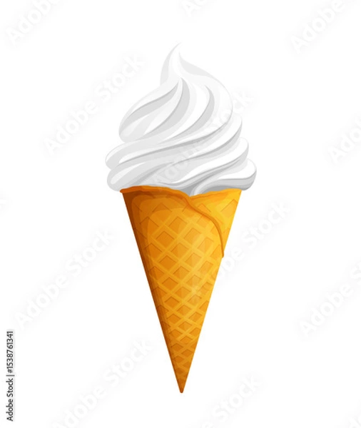 Fototapeta Vector illustration of a white ice cream cone on a clean background. Features creamy vanilla soft serve in a classic waffle cone. Minimal, bright, and delicious.