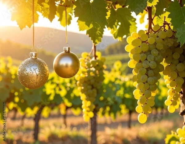 Obraz Decoraciones navideñas colgando de un parrón lleno de uvas