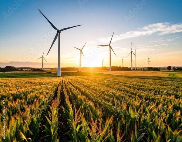 Obraz Turbinas eólicas en un campo al atardecer.