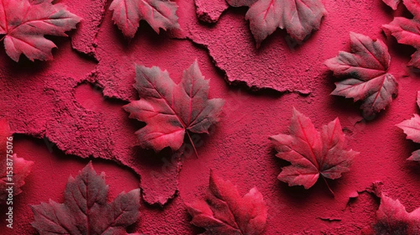 Obraz Vibrant red leaves scattered on textured background creating a striking autumnal visual display