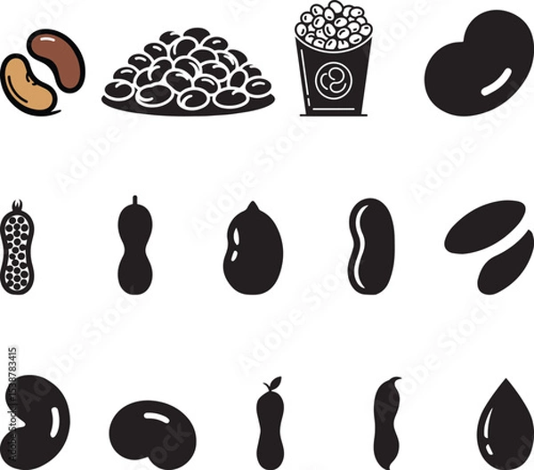 Fototapeta Various types of beans and peanuts icon set. eps-10