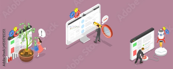 Obraz 3D Isometric Flat Vector Illustration of Monetary Investment and Profit, Business Concept Ideas