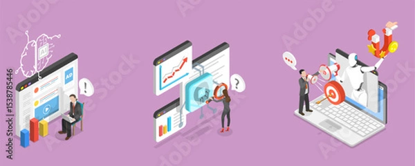 Obraz 3D Isometric Flat Vector Illustration of Advertising Efficiency AI-Technology, AI In Marketingconcept