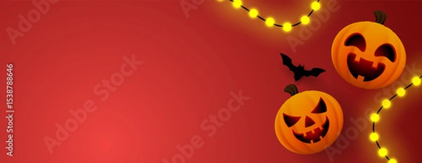 Obraz halloween background shows pumpkins, bats and lighting with space for text, perfect for festive invitations, party flyers, social media posts, and Halloweenthemed designs.