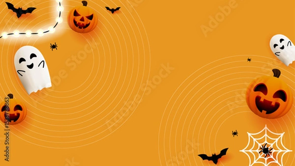 Obraz halloween background shows pumpkins ghosts bats and spiders with space for text, perfect for festive invitations, party flyers, social media posts, and Halloweenthemed designs.