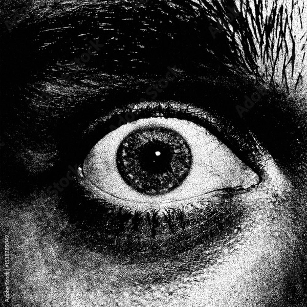 Fototapeta monochrome illustration of eye. Minimilist illustration of a human eye rendered in a halftone style. Ojo en blanco y negro.