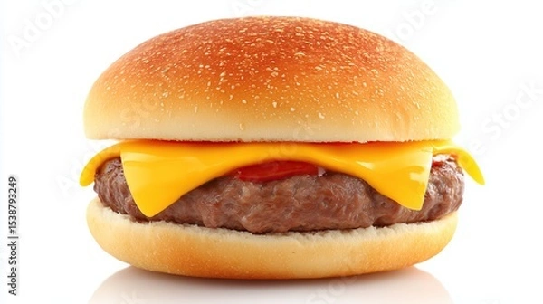 Fototapeta Delicious juicy hamburger with cheese ketchup and sesame bun ready to eat