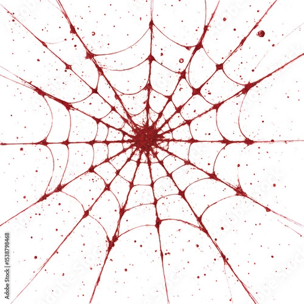 Obraz A red spider web with splatters against a white background, creating a striking and eerie visual effect.