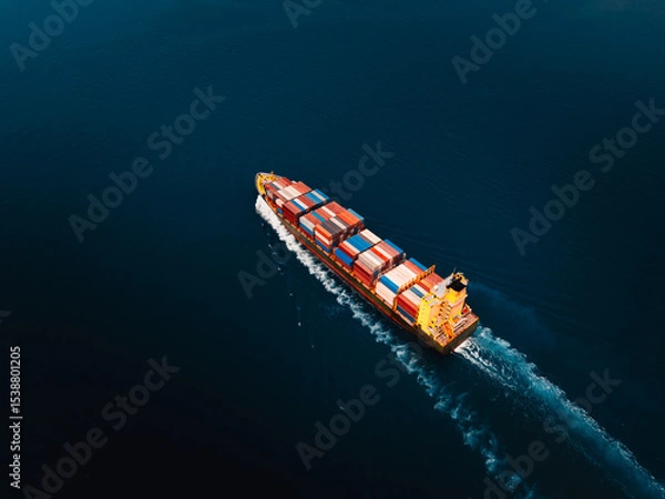 Fototapeta shipping logistic cargo container ship carrying in black sea import export goods and distributing products to dealer consumers across Asia pacific and worldwide global business transportation 