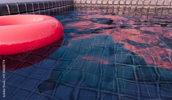 Obraz Swimming pool, blue grid tiles floor with floats, 3D illustration