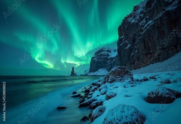 Fototapeta Ice and snow wonders under the aurora