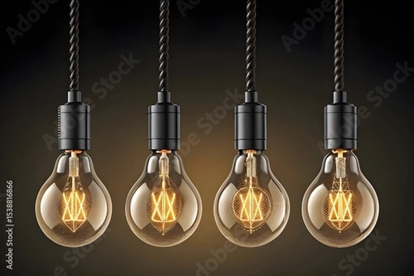 Fototapeta Glowing light bulb on black background symbolizing bright ideas and creative energy