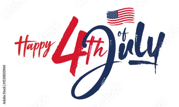 Fototapeta 4th of July banner vector with Hand drawn brush 
lettering logo, text & American flag isolated 
on white background for USA Independence Day celebration, Social Media, Web Banner, Print, Sale Template