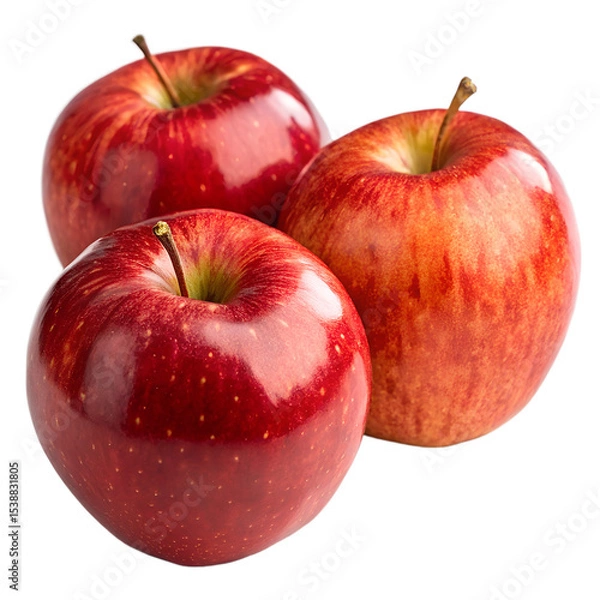 Fototapeta Apples Array A striking arrangement of three perfectly ripe, vibrant red apples. Their smooth skin gleams invitingly, each one showcasing a natural beauty.