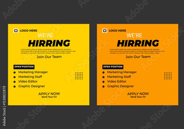 Obraz We are hiring job social media posts, ads banner template, Job job vacancy square flyer or web banner Template design.
