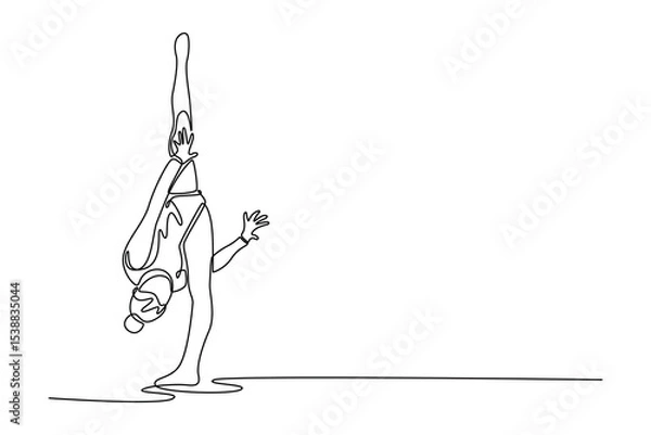 Obraz Continuous one line drawing female gymnast gracefully maneuvering stand, her artistic flair and precision in an enthralling gymnastics performance. Single line draw design vector graphic illustration