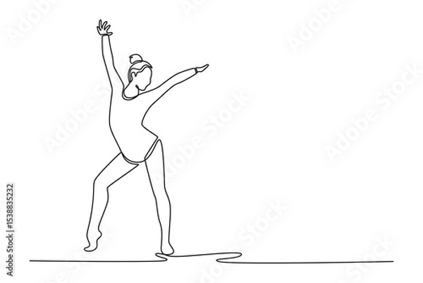 Obraz Continuous one line drawing female gymnast elegantly rhythmic dance. Precision, grace, and artistry in captivating rhythmic gymnastics performance. Single line draw design vector graphic illustration