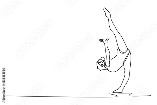 Obraz Single continuous line drawing talented gymnast dancer sports ballerina athlete perform acrobatic exercise standing split gymnastic artistic element. One line draw graphic design vector illustration