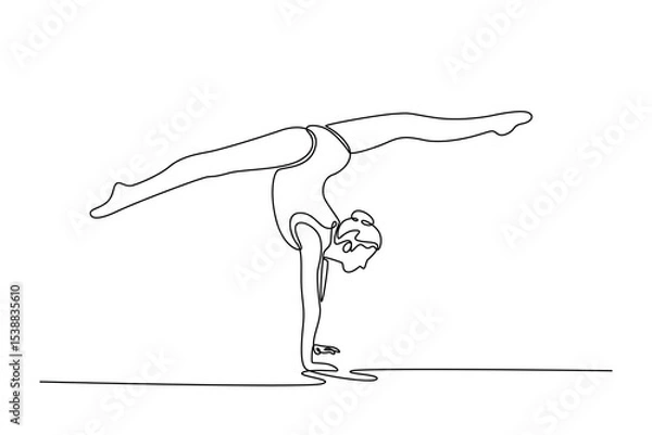 Obraz Continuous one line drawing flexible graceful athlete rhythmic gymnastic artist dancing hand stand. Sport, beauty, grace, competition, art, youth. Single line draw design vector graphic illustration