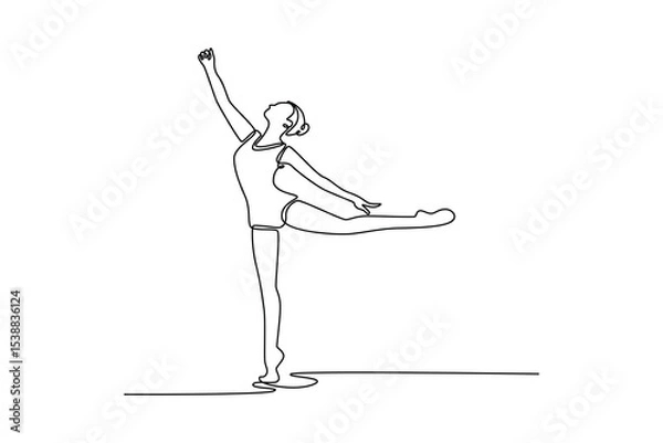 Obraz Single one line drawing professional young athlete exercising ballet dance. Gymnastics and acrobatics. Sports, beauty, competition, flexibility. Continuous line draw design graphic vector illustration
