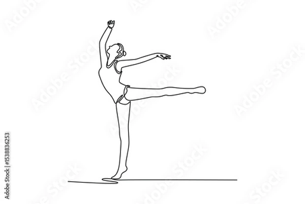 Obraz Single one line drawing beauty young gymnast woman stretching and training rhythmic gymnastic. Professional sport, healthy and active lifestyle. Continuous line draw design graphic vector illustration