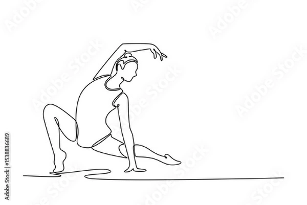Obraz Single one line drawing young female rhythmic gymnast posing and dancing. Beautiful and graceful sports. Motion, grace and flexibility. Modern continuous line draw design graphic vector illustration