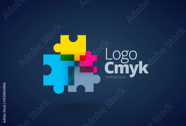Obraz Logo Printing theme CMYK color puzzles. Template design vector. Black background.