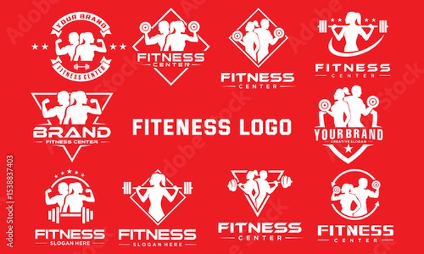 Fototapeta Set of Fitness Logos with Gym and Exercise Icon Designs