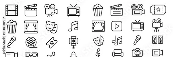 Fototapeta Creative icons collection depicting various aspects of entertainment and media in a minimalist style