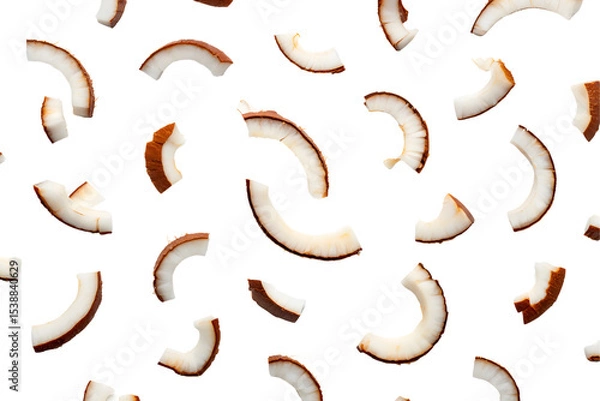 Obraz Coconut slices isolated on transparent background form a seamless pattern on a transparent background