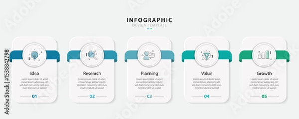 Fototapeta Timeline infographic template. 5 Step timeline journey, calendar Flat simple infographics design template. presentation graph. Business concept with 5 options, vector illustration.