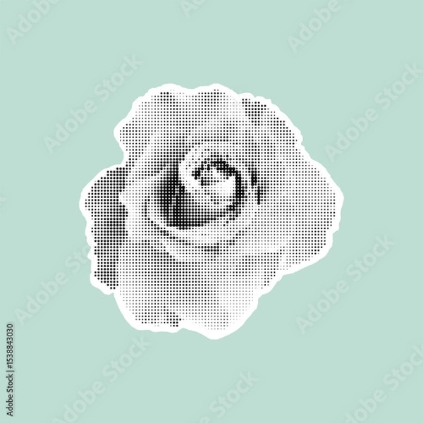 Fototapeta Stylized halftone rose in black and white on pastel background. Vintage retro design. Trendy vector illustration.