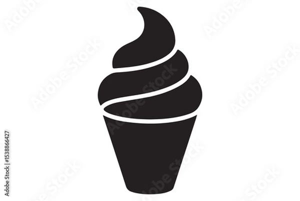 Fototapeta Ice cream cone silhouette icon in black isolated on white background illustration
